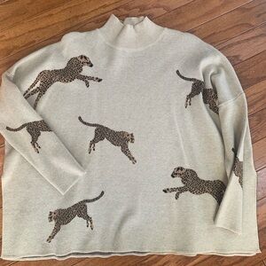 Entro Beige Cheetah Pattern Turtleneck Sweater